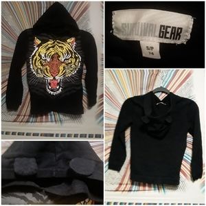 Survival Gear Unisex Age 7-8 Black Light Eared Hoody With Cartoon Tiger Print